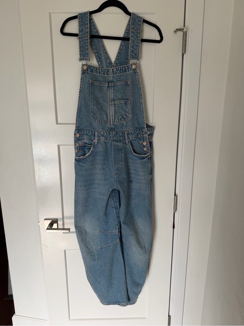 Free People Light Blue Wide-Leg Barrel Denim Overalls - Picture 3 of 9